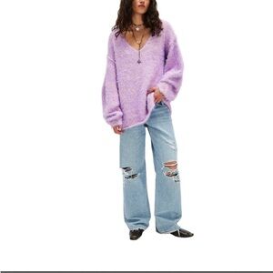 Free People Sparrow Pullover Fuzzy Knit Sweater Size Medium Oversized Boho Chic